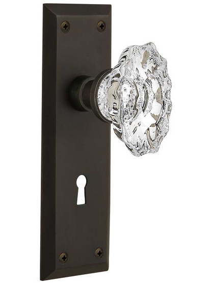 New York Door Set with Keyhole and Chateau Crystal Glass Knobs in Oil-Rubbed Bronze.